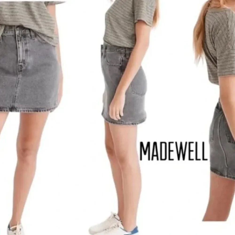 NWT Madewell Women's Rigid Denim A-LineโMini Skirt in Grey in Size 28